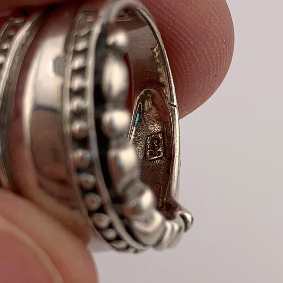 STERLING SILVER 925 BEADED RUFFLED BAND RING CW SIGNED BAND RING VINTAGE SZ 5.5 - Picture 7 of 10